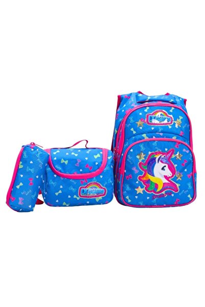 Probag Renkli Unicorn Temalı Kız Çocuk Okul Çanta Seti – 3'lü Set (Sırt Çantası Termal Beslenme Kalemlik)
