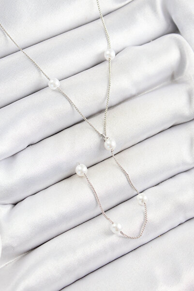 callerrons accessories قلادة نسائية فضية اللون على شكل حرف Y مع لؤلؤ - EBJ250...