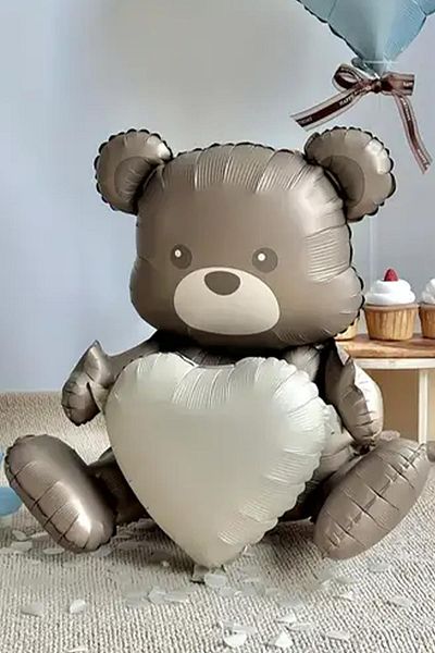 PEKSHOP Sitting Heart Brown Bear Foil Balloon Cute Teddy Bear Balloon