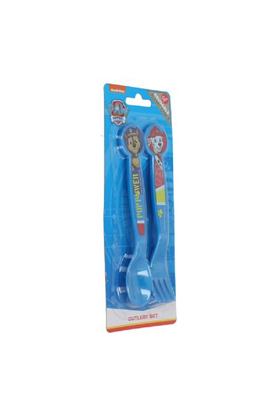Stor 2-Piece Plastic Paw Patrol Pup Themed Power Ergonomic Flat Cutlery Set Blue