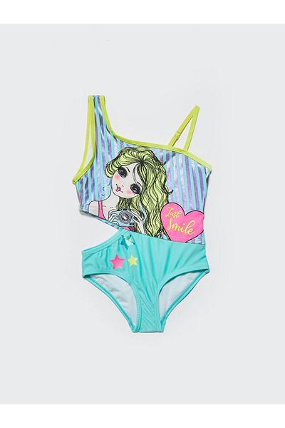 LC Waikiki Бански костюм с шарки за момичета от гъвкав плат (S1)