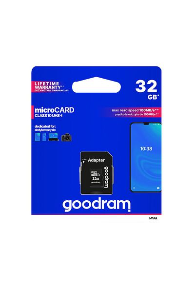 Goodram MicroSDHC card 32 Gb, Goodram, class 10 UHS-I with adapter
