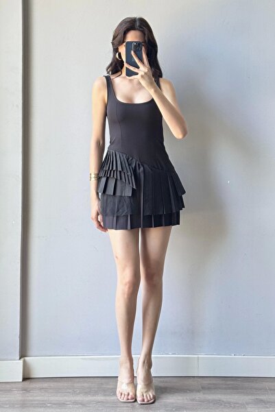 Eka Γυναικείο Μαύρο Πλισέ Σορτς Φόρεμα 1041-2332