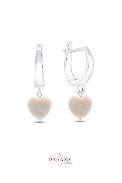 DAKANA JEWELLERY Sertifikalı Kalp Stil Doğal Taş Gümüş Küpe