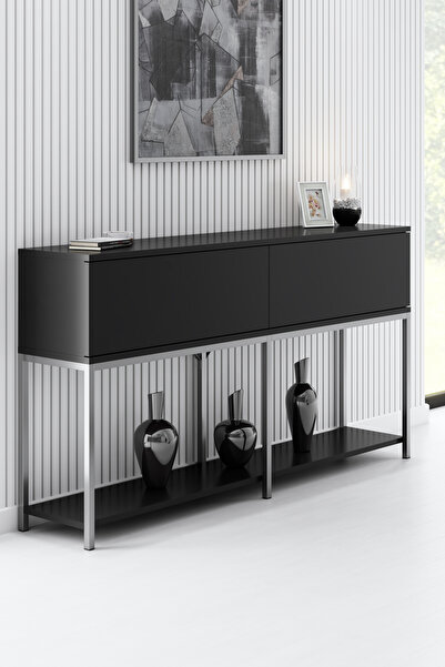 Modatte LORA GÜMÜŞ METAL AYAKLI SİYAH DRESUAR