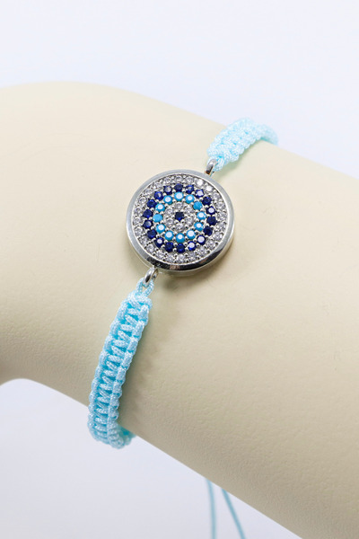 biuti Light Turquoise Colored Elevator Silver Zircon Stone Evil Eye Bracelet,...