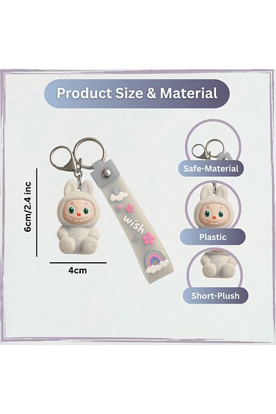 Generic LABUBU Bunny Keychain with Strap – Cute Cartoon Bag Charm for Keys, Handbags & Backpacks – Gray