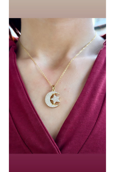 İNN JEWELLERY قلادة فولاذية مضادة للتشويه ومضادة للحساسية على شكل نجمة القمر (ضمان المستورد لمدة عامين)