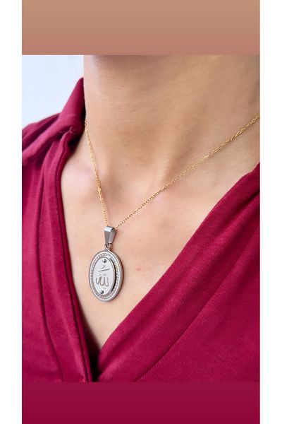 İNN JEWELLERY Steel Necklace Tarnish-Free Antiallergic Allah Writing Figured (2 Years Importer Guaranteed)