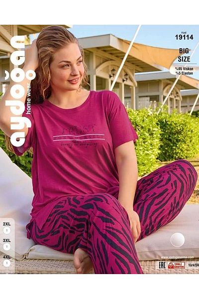 Aydoğan Women's Summer Pajamas Set Plus Size |   Breathable Viscose |   2Xl-3Xl-4Xl