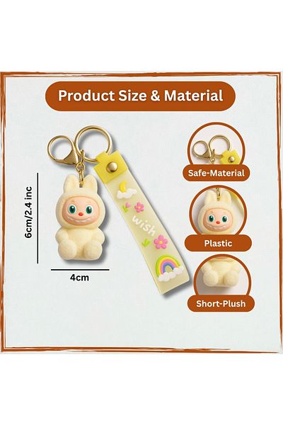 Generic LABUBU Bunny Keychain with Strap – Cute Cartoon Bag Charm for Keys, Handbags & Backpacks – Yellow