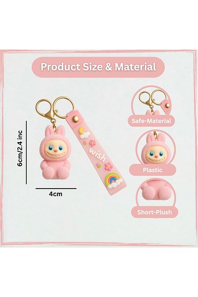 Generic LABUBU Bunny Keychain with Strap – Cute Cartoon Bag Charm for Keys, Handbags & Backpacks – Pink