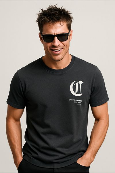 Jack & Jones Tricou cu logo imprimat pentru bărbați Asphalt Black