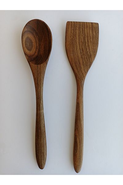 AYSAN Walnut Wood Handmade Wooden Spoon Spatula Set 30cm