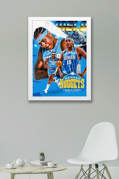 Saturn Carmelo Anthony Framed Painting - Denver Nuggets Nba Poster Painting