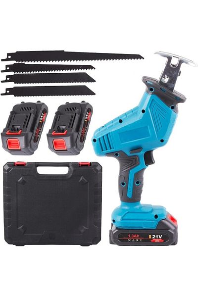 rut&cari Pendulum Reciprocating Saw with 2 Batteries, 4 Different Blades, Li-ion Battery, 21V, Storage Box
