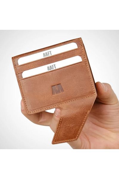 Honorius Men's Genuine Leather Slim Card Holder Hand Portfolio Wallet Brown