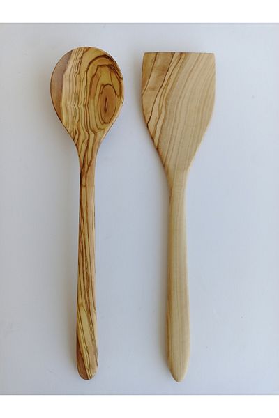 AYSAN Olive Tree Handmade 2 Piece Wooden Spoon Spatula Set.