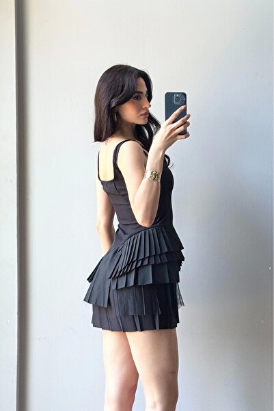 Eka Γυναικείο Μαύρο Πλισέ Σορτς Φόρεμα 1041-2332