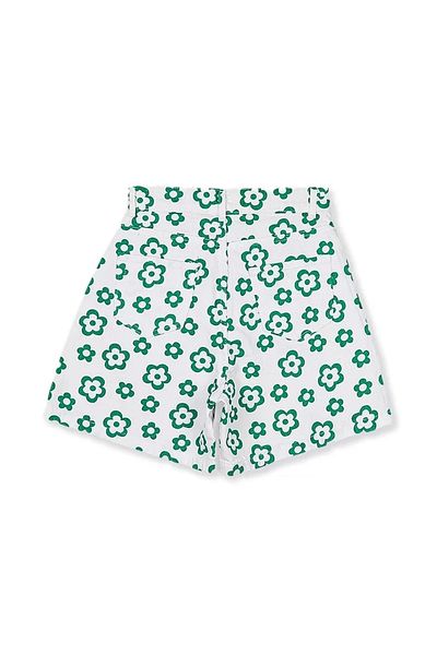 Bak Moda Floral Patterned White Green Shorts