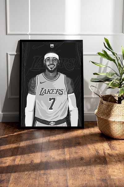 Saturn Carmelo Anthony Framed Painting - Basketball Nba Poster Painting