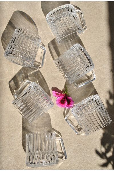 Qualitev 6-Piece Glass Cup with Handle - Tea Coffee Glass Glass Mug 172 ml