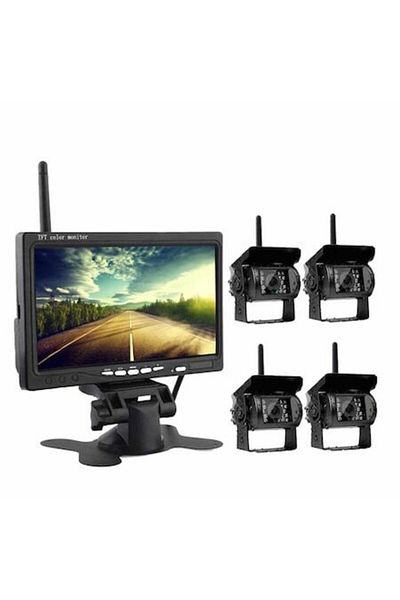 rut&cari Kit monitoring and surveillance with 12v – 24v power supply, 7 inch monitor, 4 wireless cameras wi