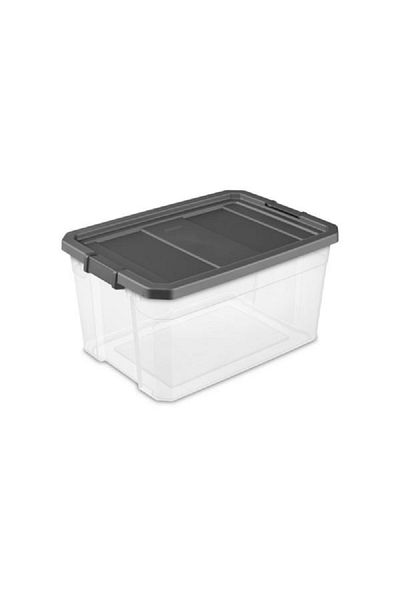 Sterilite BPA-Free Heavy Duty Latches Storage Box Clear and Flat Grey 71.9 Liter