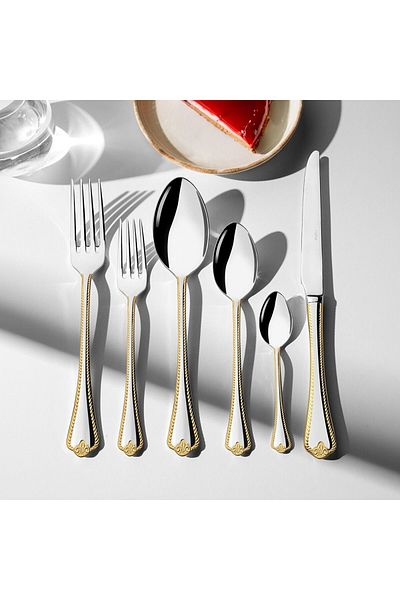Nehir Fulya Gold Plain Dessert Spoon 12 Pieces