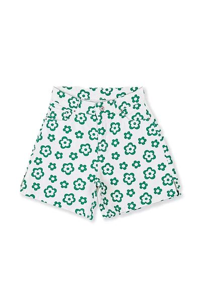 Bak Moda Floral Patterned White Green Shorts