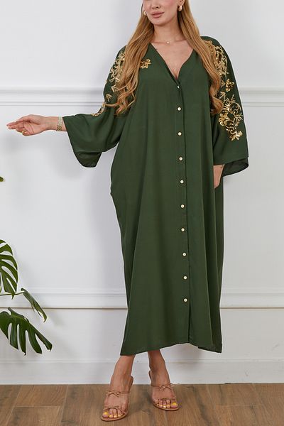 DPARİS Φόρεμα με κεντημένο μπροστινό κουμπί Oversize βισκόζη