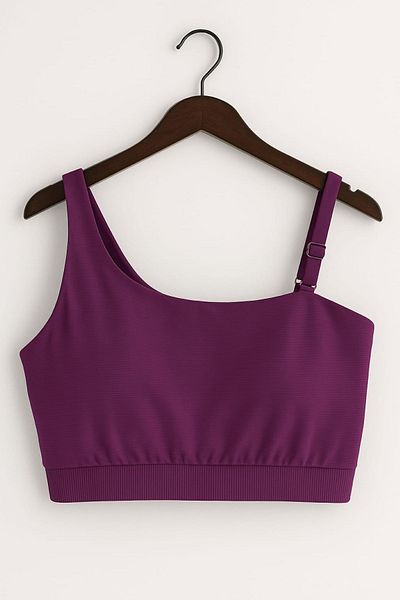 enmodaiçgiyim Μωβ μπλουζάκι μπικίνι με έναν ώμο Plus Size για γυναίκες – Κομψό, χωρίς στήριγμα, με ραβδώσεις