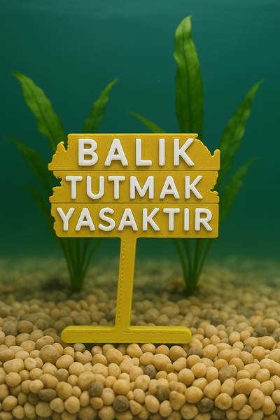 Akvaryum Balık Tutmak Yasaktır ( Sarı ) Akvaryum Dekoru Fanus, Küçük Akvaryum...