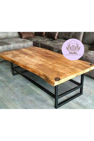 Ahsapland Pinvibe Nature – Doğal Ağaç Gövdeli Orta Masa (60x100 cm, El Yapımı)