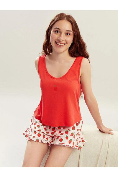 LC Waikiki Lcw Dream Petite U-Neck Printed Women's Shorts Pajamas Set (S5)