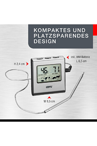 GEFU Tempere High Grade Stainless Steel and Plastic Digital Roasting Thermometer Black and Silver