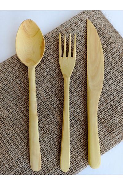AYSAN Boxwood Handmade Spoon Fork Knife Set 20 cm