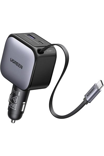 Ugreen Retractable Car Charger 60W With Built-in 30W USB C Cable