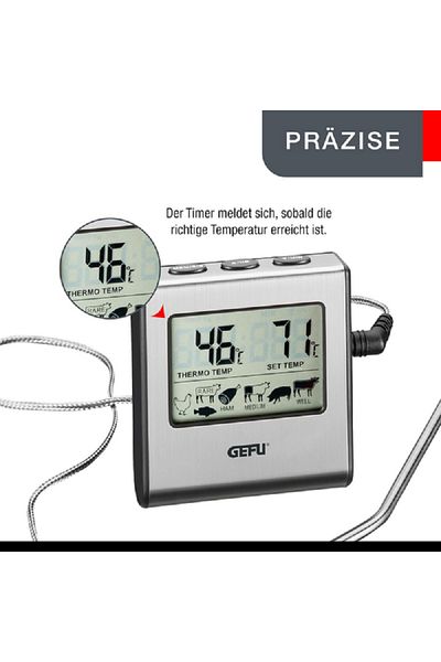 GEFU Tempere High Grade Stainless Steel and Plastic Digital Roasting Thermometer Black and Silver