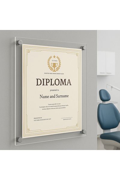 Queen Bee İstanbul Transparent Plexiglass Diploma Certificate Frame |   Wall Mounted Screw Mounting |   A4 Paper Compatible