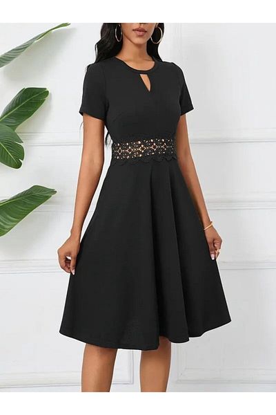 Viyamo New Season Women's Short Sleeve Round Neck Drop Detail Janjan Dress