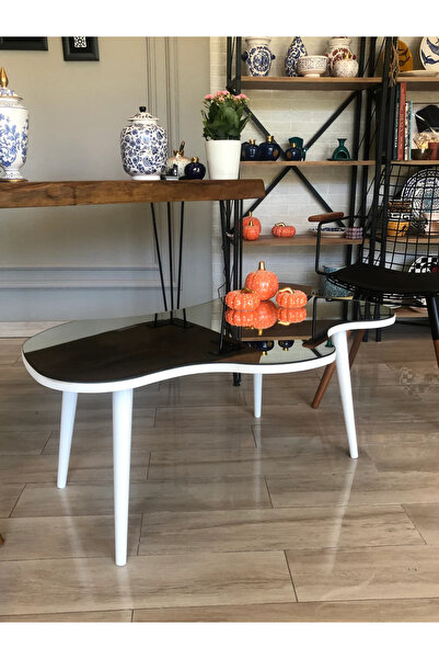 Fawdecor Aynalı Masif Ahşap Orta Sehpa - 100 X 64 Cm Ebatında Modern Cam Tabl...