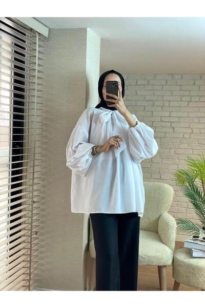 Nergis Neva Butik Pleated Tunic with Scarf Collar