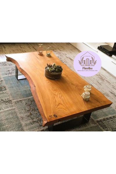 Ahşap Pinvibe Nature – El Yapımı Doğal Ağaç Orta Sehpa (60x100 cm)