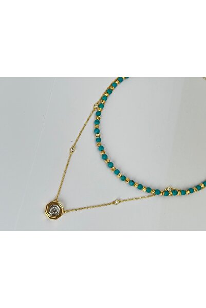 mibrillo Firuze boncuk dorikalı ikili kolye