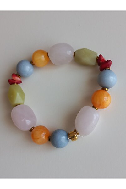 LemaStone سوار من الحجر الطبيعي (الكوارتز الوردي، المرجان، اليشم، الكالسيت، ا...