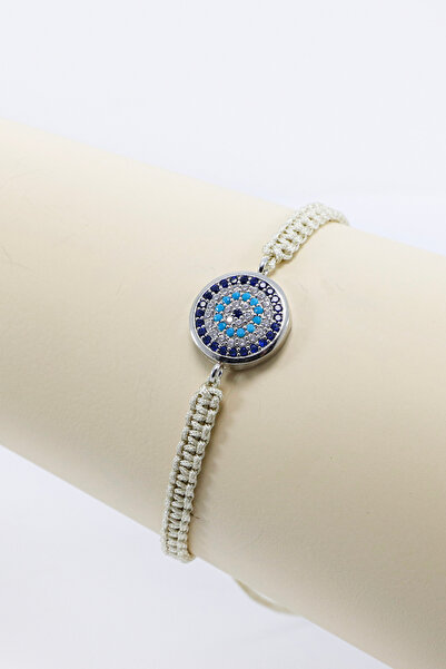 biuti Silver Zircon Stone Evil Eye Bracelet with Beige Colored Elevator, Gift...