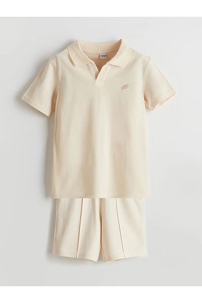 LC Waikiki Lcw Kids Beige Polo Neck Boys T-Shirt and Shorts