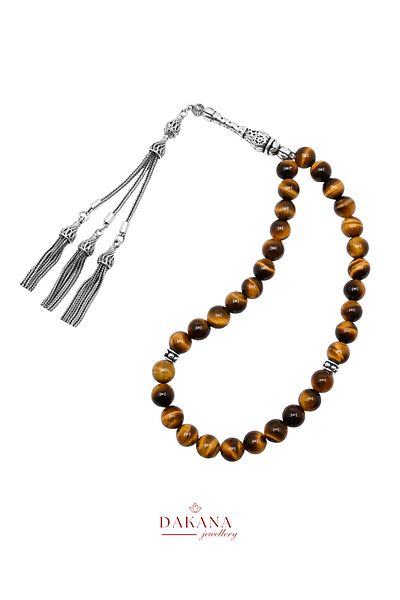 DAKANA JEWELLERY Certified Tiger Eye Stone Leo Silver Natural Stone Prayer Beads