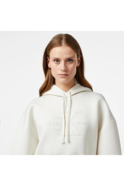 Calvin Klein Jeans Scuba Premium Monologo Women's White Hoodie
